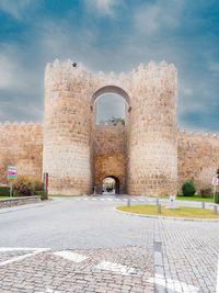 Low angle view of old ruins against sky