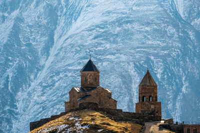 View of church tower during winter