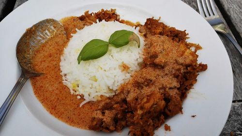 High angle view of food in plate