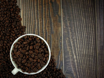 High angle view of coffee beans on table