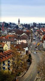 High angle view of street amidst buildings in city