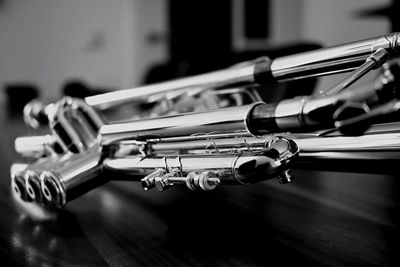 Close-up of trumpet on table