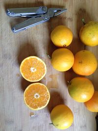 Close-up of lemon on wooden table