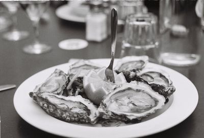 Close-up of food in plate on table