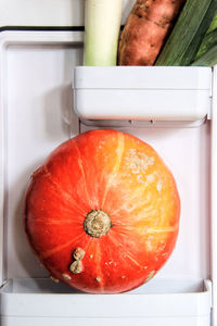 Close-up of pumpkin in refrigerator 