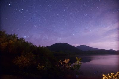 Scenic view of lake against sky at night