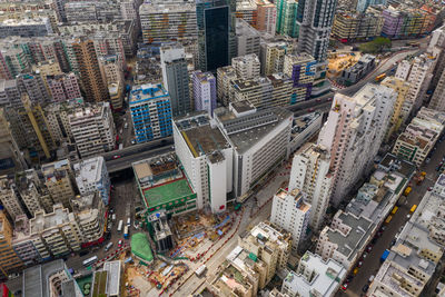 High angle view of buildings in city