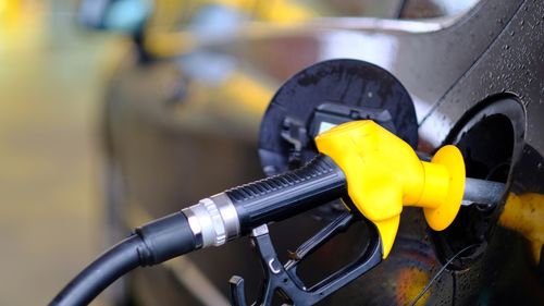 High angle view of yellow bicycle
