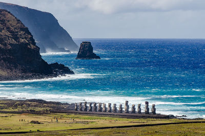 Scenic view of sea against cloudy sky