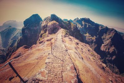 Scenic view of rocky mountains against sky, pico do arieiro, madeira, portugal 