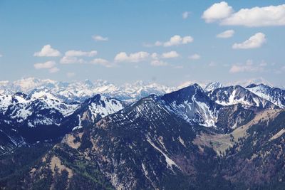 Scenic view of snowcapped mountains against sky