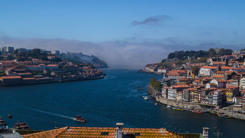 High angle view of city at waterfront