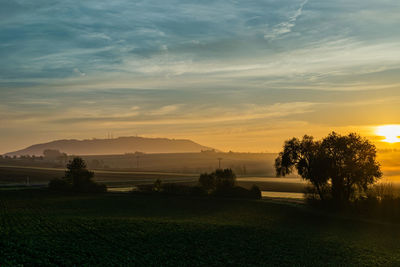 Scenic view of landscape against sky during sunset