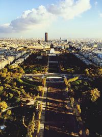 High angle view of buildings against sky