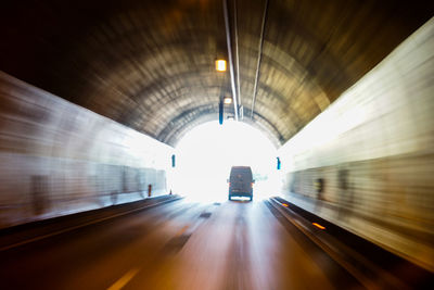 Blurred motion of train at tunnel