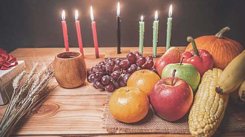 Various fruits on table