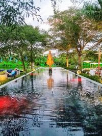 Scenic view of wet park during rainy season