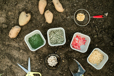 High angle view of food on table