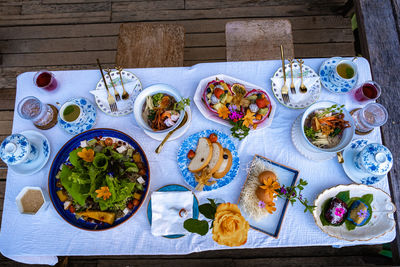 High angle view of food on table