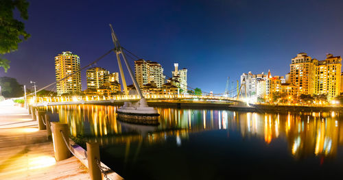 Illuminated buildings at waterfront