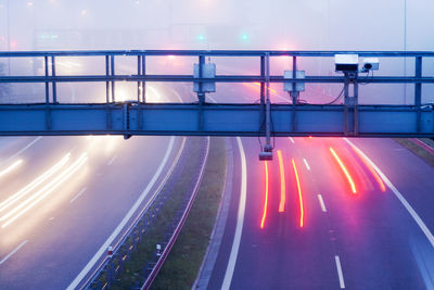 Light trails on road at night