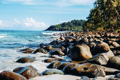 Rocks in sea against sky