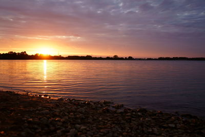 Scenic view of lake against sky during sunset