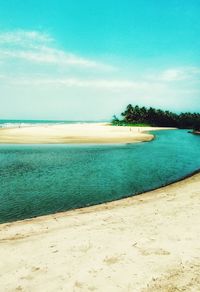 Scenic view of sea against blue sky