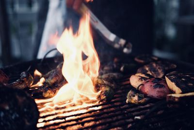 Close-up of bonfire on barbecue grill