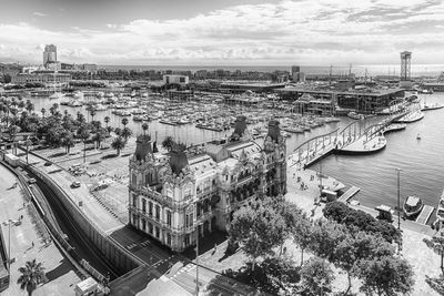 High angle view of buildings in city