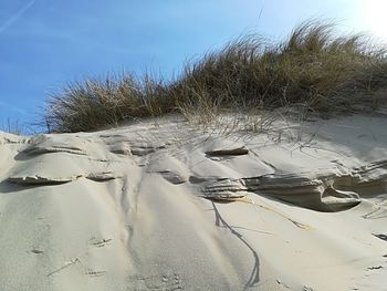 Scenic view of beach against sky during winter