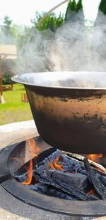 Close-up of food on barbecue grill