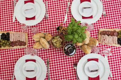 High angle view of food on table