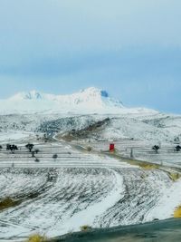 Scenic view of snowcapped mountains against sky