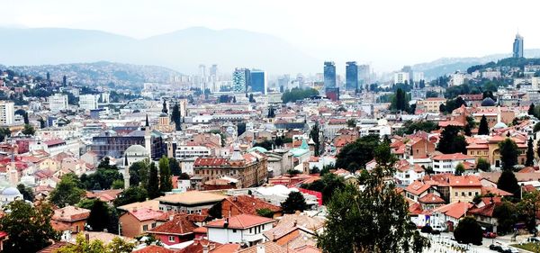 High angle view of townscape against sky