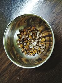 High angle view of food in jar on table