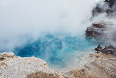 Scenic view of hot springs at yellowstone national park