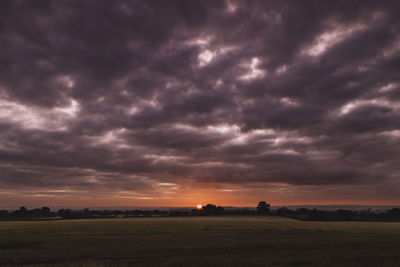 Scenic view of field against cloudy sky