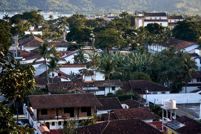 High angle view of buildings in town