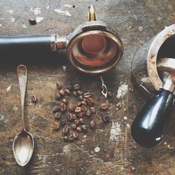 High angle view of coffee beans on table