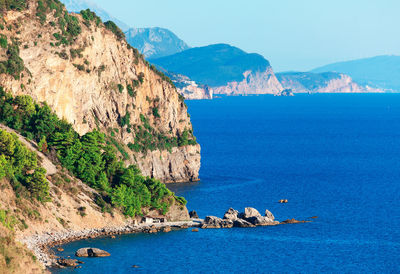 Majestic view of adriatic sea high cliffs . beautiful nature of montenegro with mountains and sea 