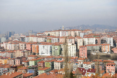 High angle view of buildings in city