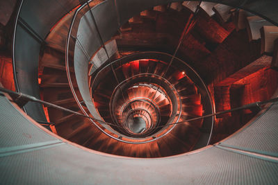 High angle view of spiral staircase in building