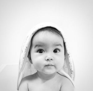 Portrait of cute baby at home