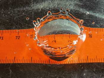 High angle view of water drops on glass