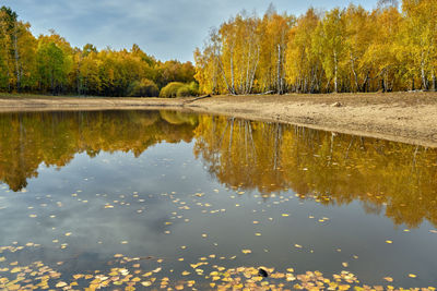 Scenic view of lake against sky during autumn