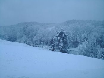 Scenic view of snow covered landscape against clear sky