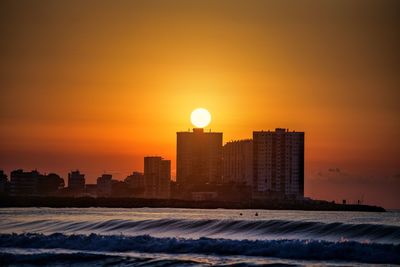 View of city at sunset