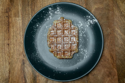 High angle view of breakfast in plate on table