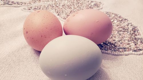 High angle view of eggs on table